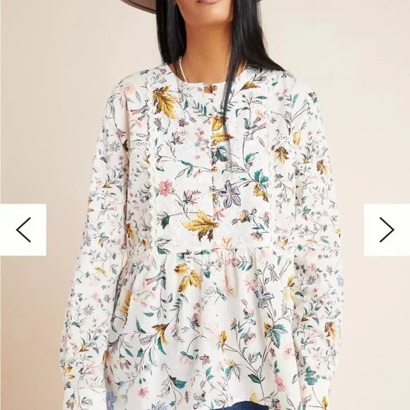 Floral Print Women's Top Ginevra Lace Babydoll Blouse 100% cotton - Picture 2 of 14